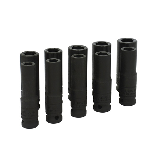[73212M] Juego de dados largos de impacto cuadro de 1/2", 6 puntas, métricos, 10 piezas Urrea