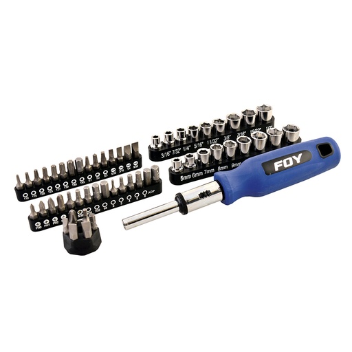 [141707] Juego de puntas y accesorios hexágono de 1/4", 56 piezas en blíster Foy