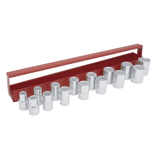 [54214] Juego de dados cuadro de 1/2", 12 puntas, métricos, 15 piezas Urrea