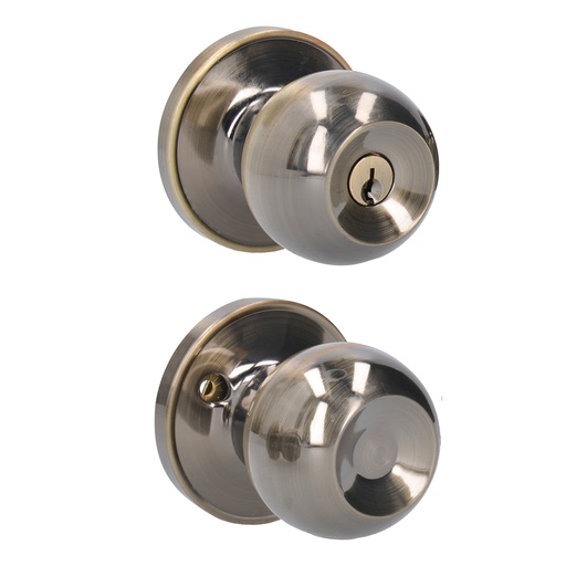 [15PO] Pomo tubular bola función entrada, latón antiguo, llave estándar, blíster Lock