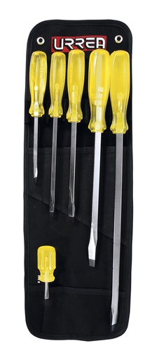 [9800A] Juego de destornilladores con mango ámbar combinados, 6 piezas en estuche Urrea
