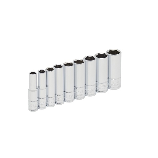 [47202] Juego de dados largos cuadro de 1/4", 6 puntas, métricos, 9 piezas Urrea