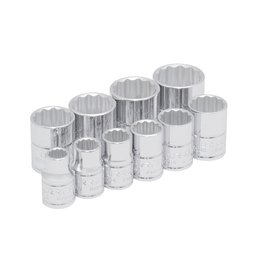 [52118] Juego de dados cuadro de 3/8", 12 puntas, en pulgadas, 10 piezas Urrea