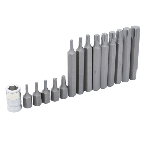 [J230] Juego de puntas torx cortas y largas hexágono de 3/8" con adaptador, 15 piezas en blíster Urrea