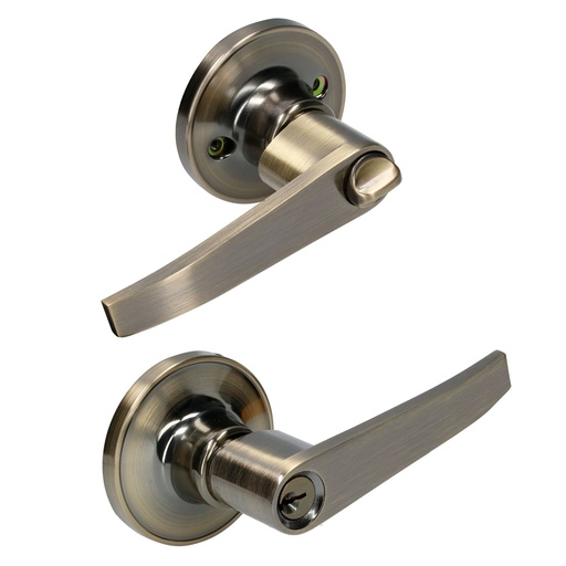 [14MA] Manija tubular recta función entrada y recámara, latón antiguo, llave estándar, blíster Lock