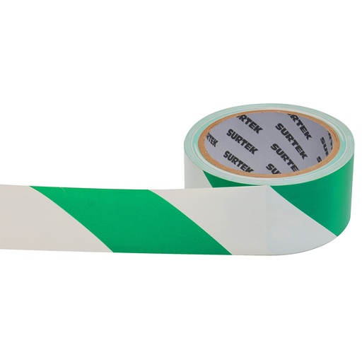 [138062] Cinta de señalización de adhesivo acrílico ancho 2" de 18 m, color blanco/verde Surtek