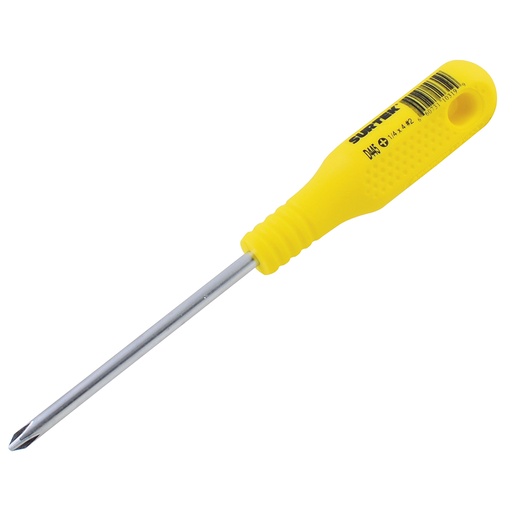 [D445] Destornillador con mango amarillo, punta Phillips barra redonda #2 x 4" Surtek