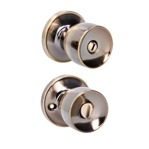 [22PO] Pomo tubular copa recta función baño, latón antiguo, llave estándar, blíster Lock