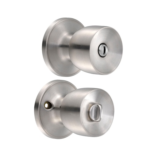 [20PO] Pomo tubular copa recta función baño, latón antiguo, llave estándar, blíster Lock