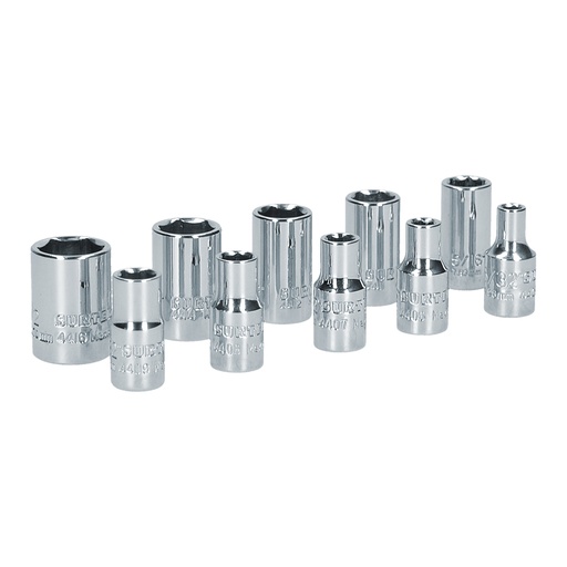 [S05S] Juego de dados cuadro de 1/4", 6 puntas, en pulgadas, 10 piezas Surtek