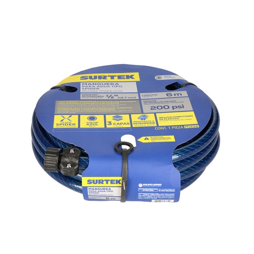 [M12S6] Manguera para jardín spider con conector plástico 1/2" x 6 m Surtek