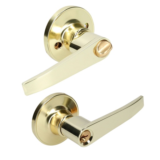 [12MA] Manija tubular recta función entrada y recámara, latón brillante, llave estándar, blíster Lock