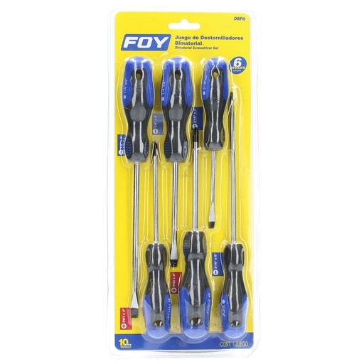 [DBP6] Juego de destornilladores con mango bimaterial combinados, 6 piezas en blíster Foy