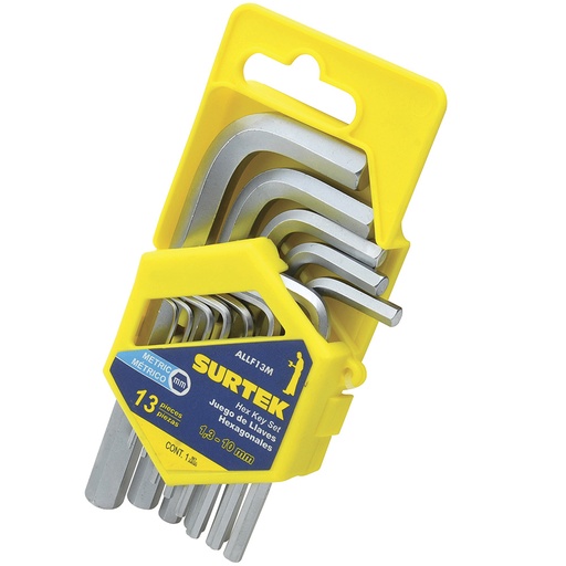 [ALLF13M] Juego de llaves hexagonales tipo "L", métricas, 13 piezas en rack Surtek