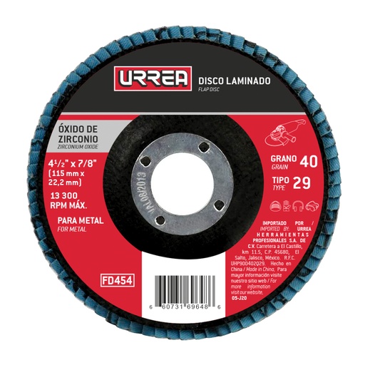 [FD458] Disco laminado tipo 29 grano 80, 4-1/2" Urrea
