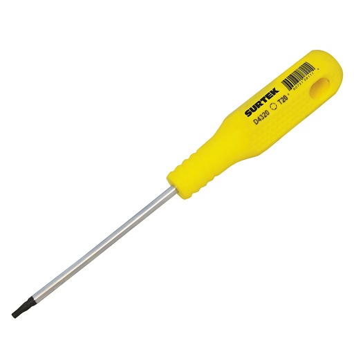 [D4320] Destornillador con mango amarillo, punta Torx barra redonda  T20 x 4" Surtek