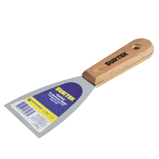 [123081] Espátula rígida de acero de alto carbón con mango de madera 1" Surtek