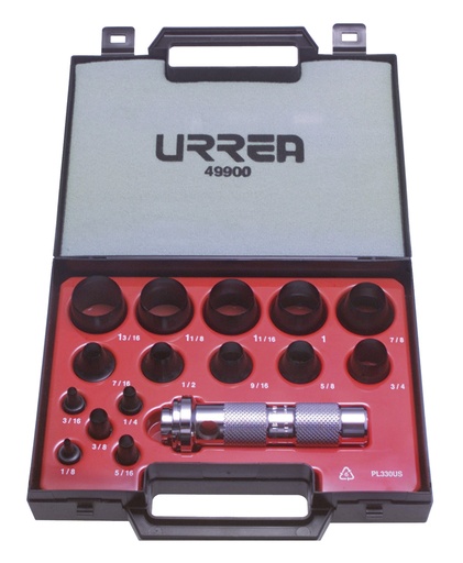 [49900] Juego de sacabocados de 1/8 a 1-3/16", 16 piezas Urrea