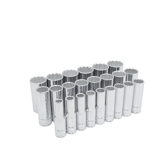 [54201] Juego de dados largos cuadro de 1/2", 12 puntas, métricos, 23 piezas Urrea