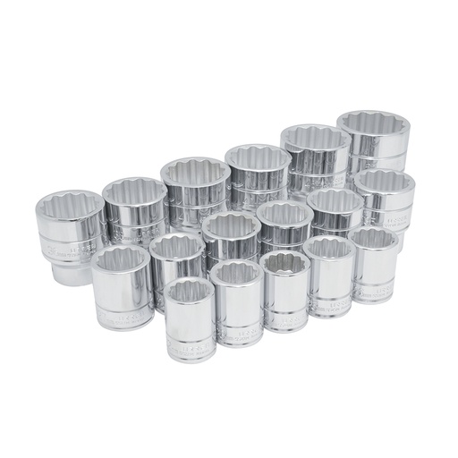 [55205] Juego de dados cuadro de 3/4", 12 puntas, métricos, 17 piezas Urrea