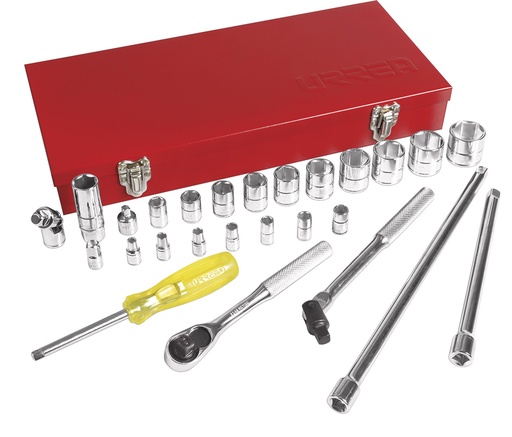 [5200A] Juego de dados y accesorios cuadro de 1/4" y 3/8" en pulgadas, 27 piezas Urrea