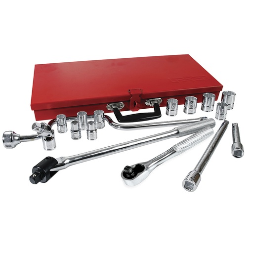 [5400AB] Juego de dados y accesorios cuadro de 1/2" en pulgadas, 17 piezas Urrea