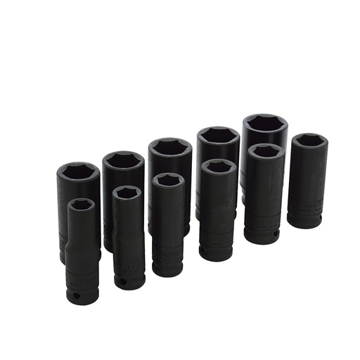 [73112] Juego de dados largos de impacto cuadro de 1/2", 6 puntas, en pulgadas, 11 piezas Urrea