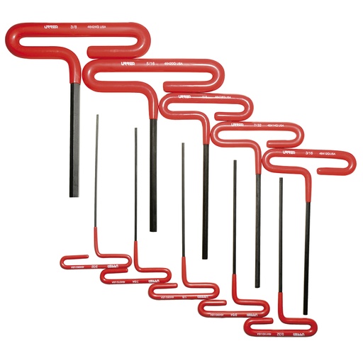 [4965G] Juego de llaves hexagonales tipo "T" con mango de vinil, en pulgadas, 10 piezas en blíster Urrea