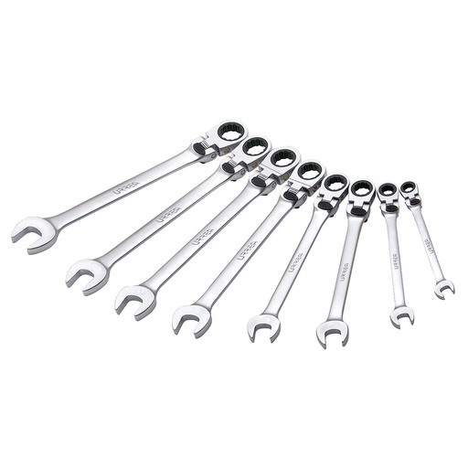 [12MF8] Juego de llaves combinadas pulido espejo flex de matraca spline en pulg,8 pz en caja plást Urrea