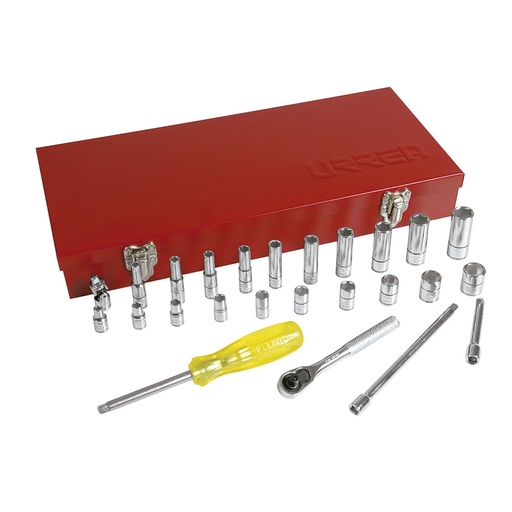 [47116] Juego de dados y accesorios cuadro de 1/4" en pulgadas, 26 piezas Urrea