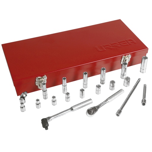 [4700CA] Juego de dados y accesorios cuadro de 1/4" en pulgadas, 20 piezas Urrea