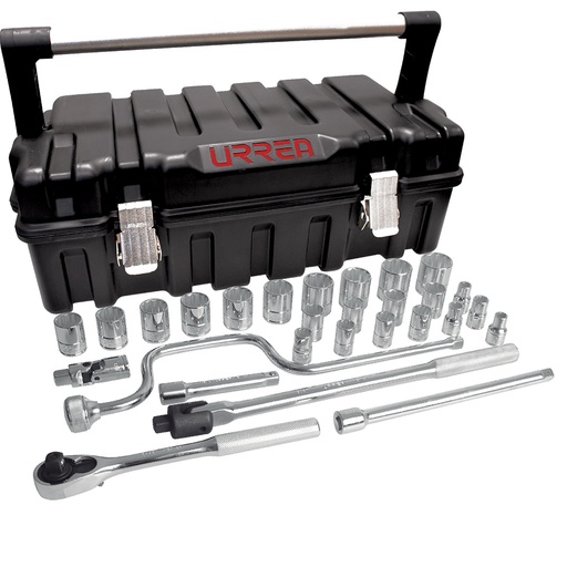 [54P28] Juego de dados y accesorios cuadro de 1/2" métrico, 29 piezas Urrea