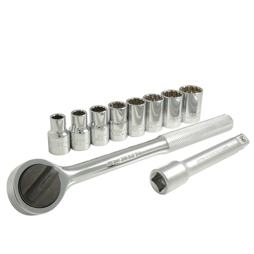 [A01S] Juego de dados y accesorios cuadro de 1/2" en pulgadas, 10 piezas Surtek