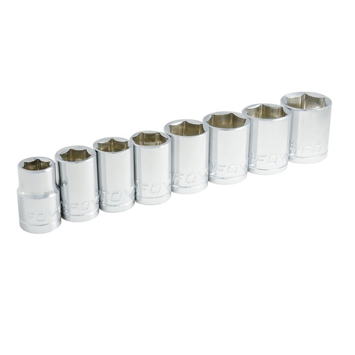 [140441] Juego de dados cuadro de 1/2", 6 puntas, en pulgadas, 8 piezas Foy