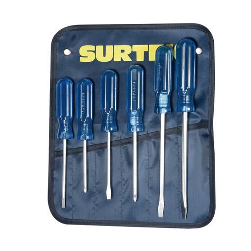 [DCO07P] Juego de destornilladores con mango azul combinados, 6 piezas en estuche Surtek