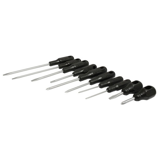 [A02] Juego de destornilladores con mango negro combinados, 10 piezas en blíster Foy