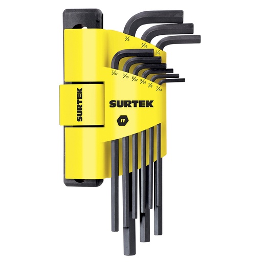 [ALLFH9] Juego de llaves extra largas hexagonales tipo "L", en pulgadas, 9 piezas en rack Surtek