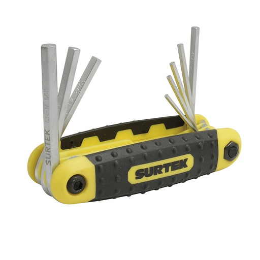 [ALLFNX8] Juego de llaves hexagonales tipo navaja en pulgadas estuche bimaterial, 8 pz Surtek