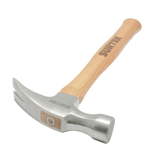 [424CF] Martillo de uña recta con cabeza fresada con mango de madera de 16", 24 oz Surtek
