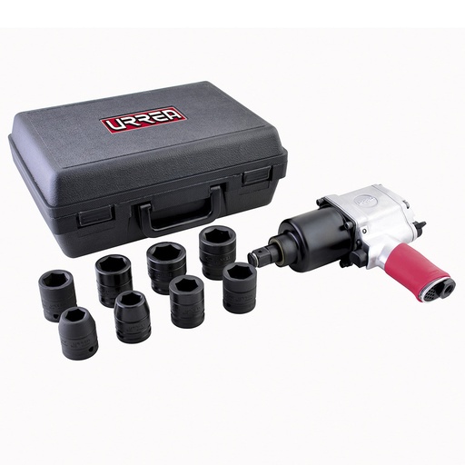 [UP772HK] Juego de pistola de impacto neumática cuadro de 3/4" y accesorios en pulgadas, 10 piezas Urrea