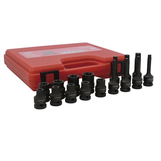 [74ET17] Juego de dados de impacto torx hembra y punta torx cuadro de 1/2", 16 piezas Urrea