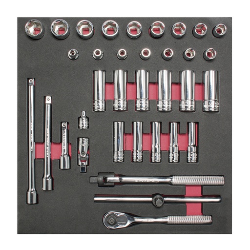 [CH202] Juego de dados cortos,largos y accesorios cuadro de 3/8" métricos 35 piezas, CH202-C Urrea