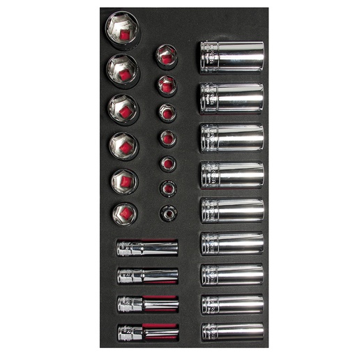 [CH106] Juego de dados cortos y largos cuadro de 3/8" en pulgadas 26 piezas, CH106-C Urrea