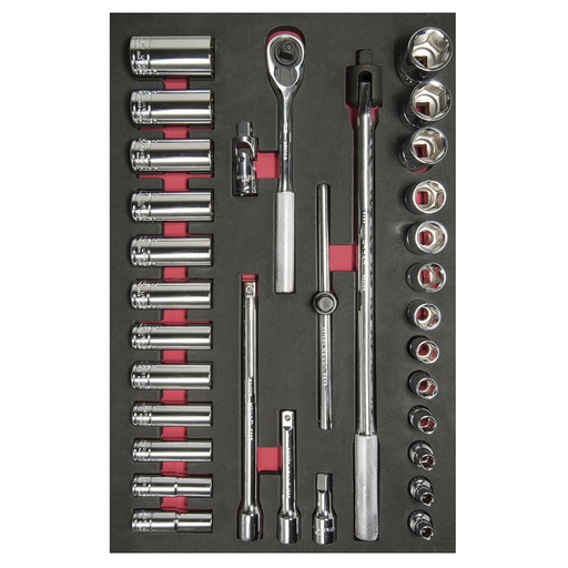 [CH310] Juego de dados cortos,largos y accesorios cuadro de 1/2" en pulgadas 32 piezas, CH310-C Urrea