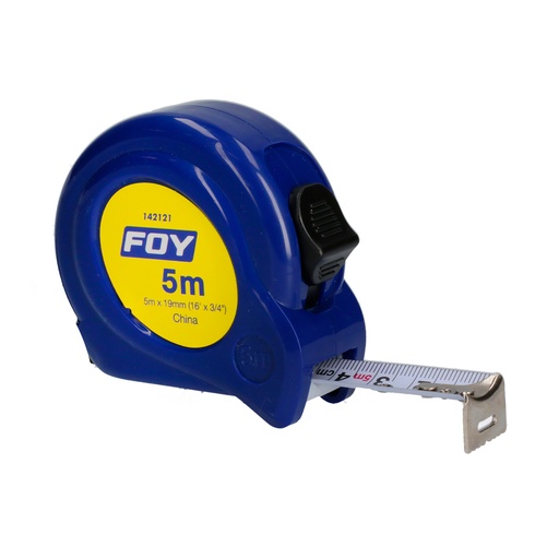 [142121] Flexómetro con carcasa de plástico azul 5 m x 3/4" Foy