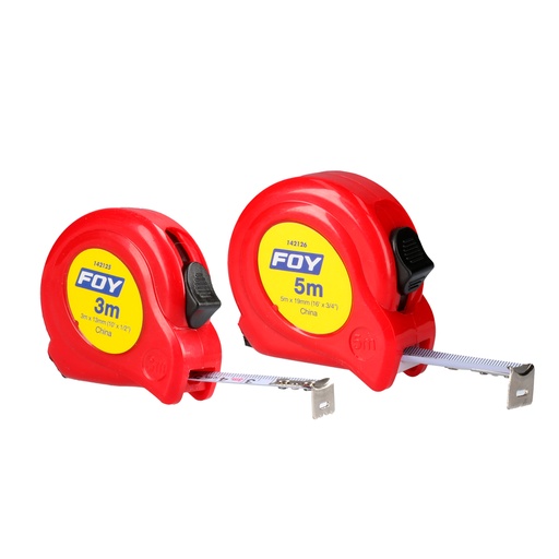[142126] Flexómetro con carcasa de plástico rojo 5 m x 3/4" Foy