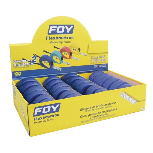 [142130] Flexómetros con carcasa de plástico azul en display 5 m x 3/4" Foy