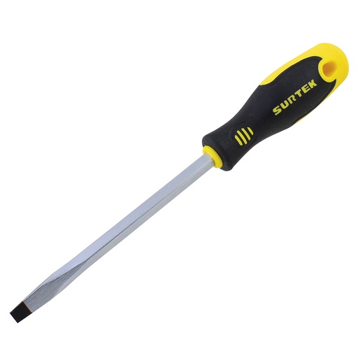 [D264] Destornillador con mango bimaterial, punta plana barra cuadrada 1/4" x 4" Surtek