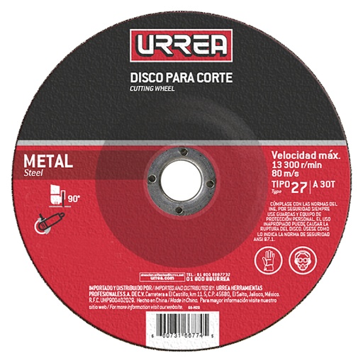 [AMGD09] Disco abrasivo tipo 27 para metal 9" x 1/4" Urrea