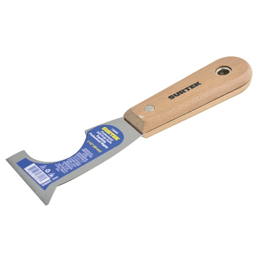 [123092] Espátula rígida de acero de alto carbón con raspador con mango de madera 2-1/2", 5 en 1 Surtek